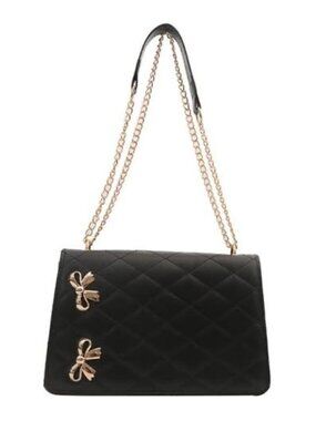 Black Quilted Faux Leather Bow Bag with chain strap